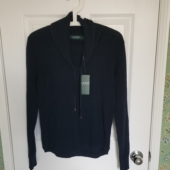 Lauren Ralph Lauren Navy Waffle Cotton Knit Top - Picture 9 of 11